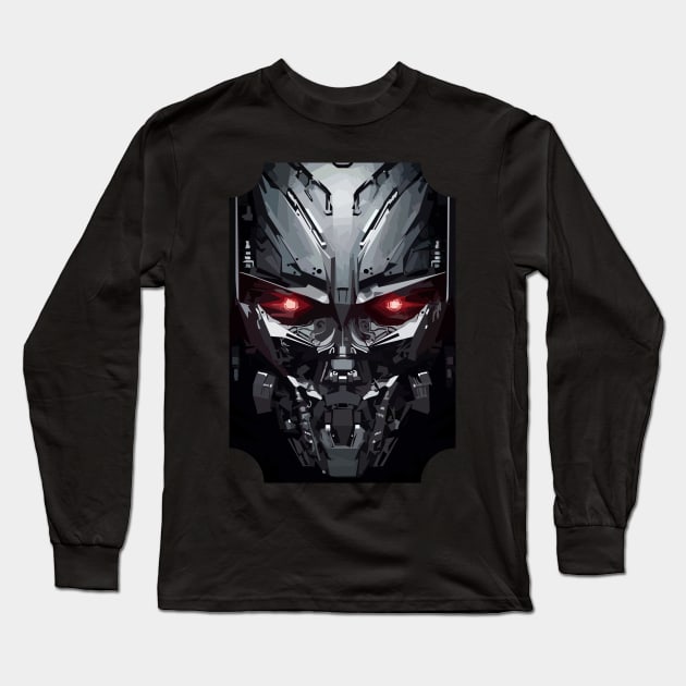 Robot Face Red Eyes Long Sleeve T-Shirt by AdiDsgn